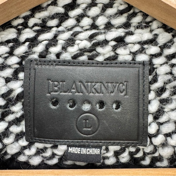 BLANK NYC Black + White "Friend Zone" Knit Wool-Blend Moto Jacket NWT Size Large - Picture 5 of 7